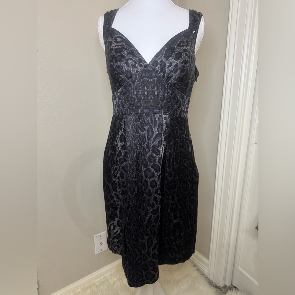 💕BCBGMaxAzria Charcoal Leopard Print Midi Dress
